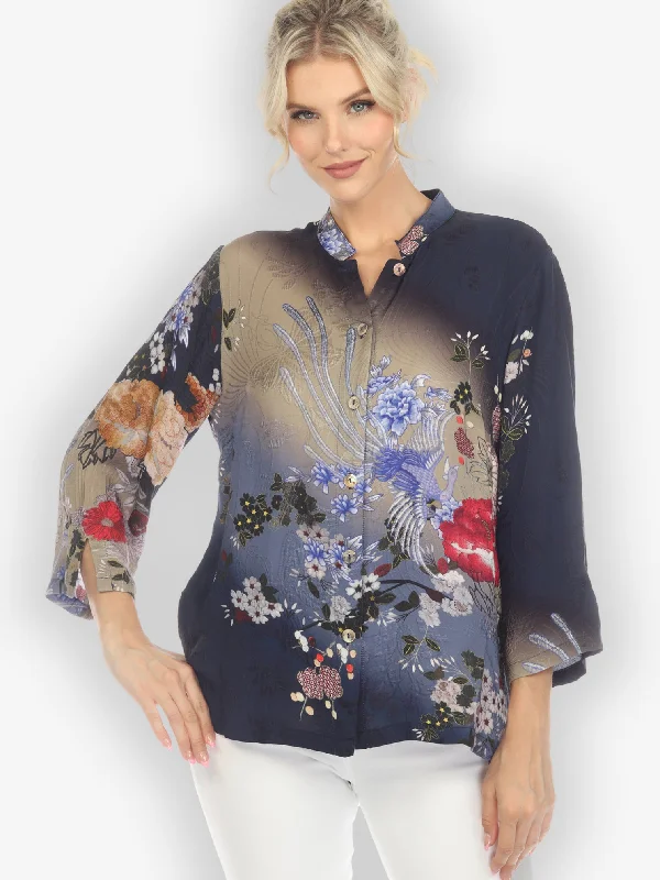 Garden of Hope Silk Blouse Loose Oversized Blouse