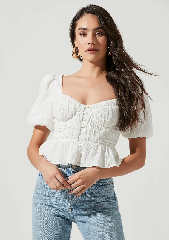 corset puff sleeve dot blouse Double Button Blouse