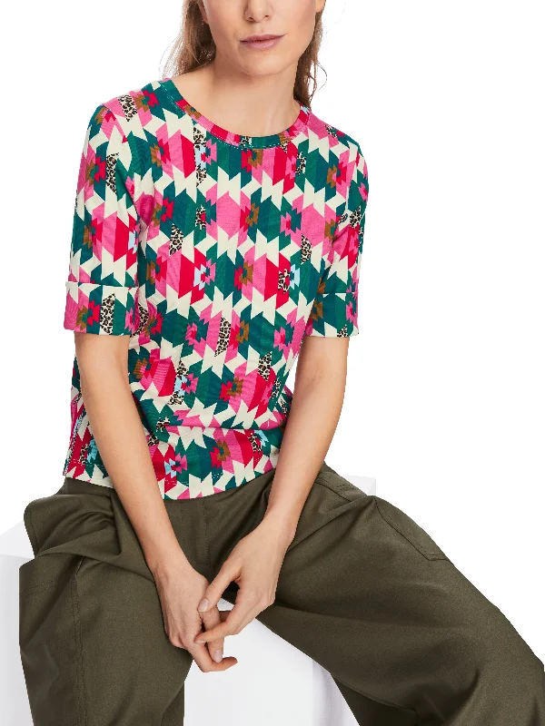 MARC CAIN Pink Patterned T shirt-- Anti-Shrink Durable Soft