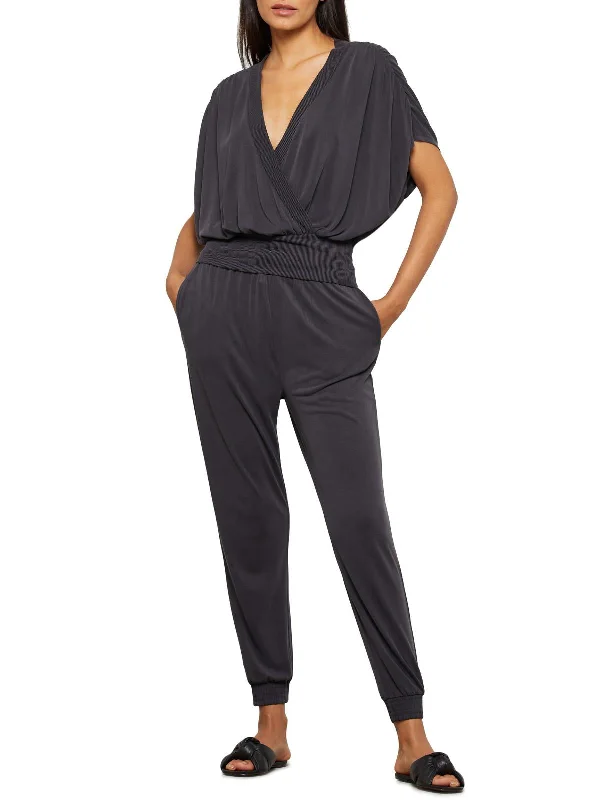 Womens Drapey V-Neck Blouse Double Button Blouse