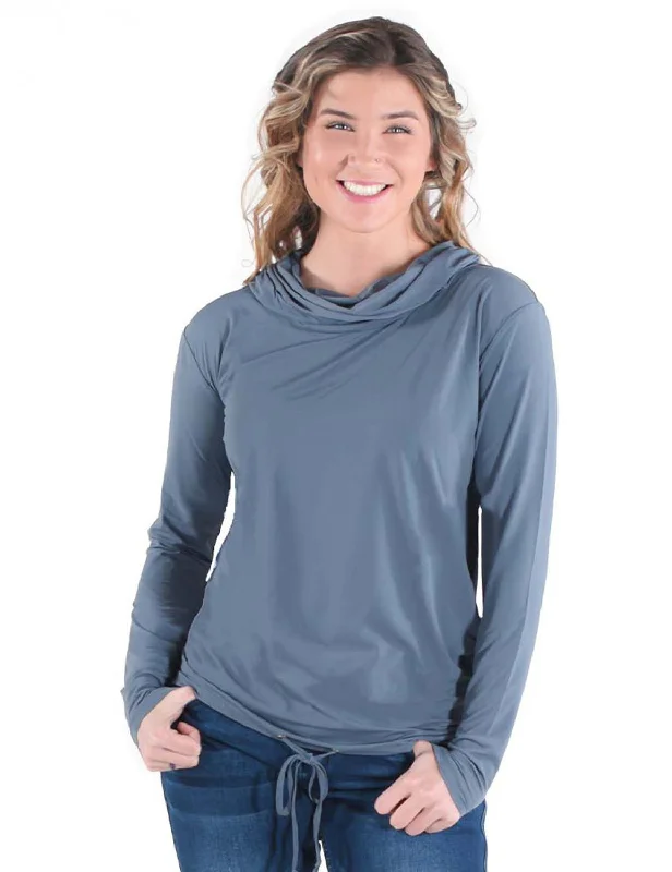 Cowgirl Tuff Womens Breathe Cowl Neck Steel Gray Nylon L/S T-Shirt-- Terry Blend Velvet Blend Canvas Blend