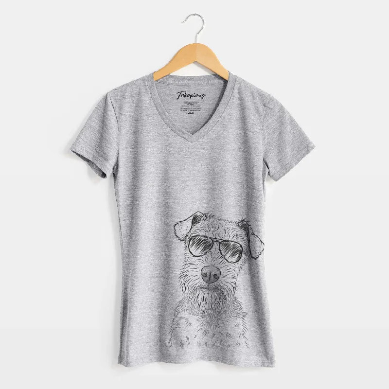 Aviator Kiara the Welsh Terrier - Women's V-neck Shirt-- Real Fur Shearling Chenille