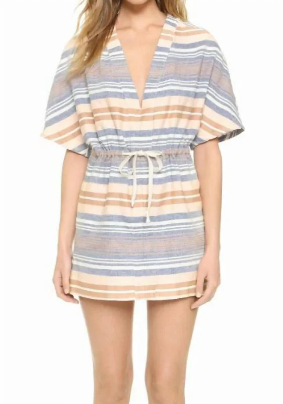 Chambray Cotton Tunic Mini Dress In Pink, White, Blue Fashionable Summer Mini Dress