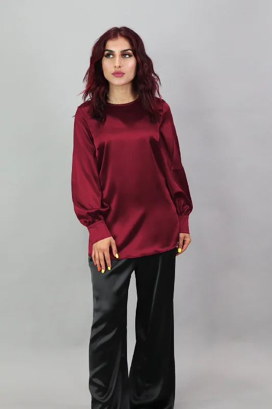 Lameera Satin Blouse - Cherry Flowy Bohemian Blouse