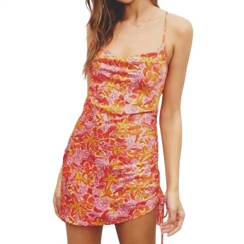 Starfish Mini Dress In Gold Cozy Satin Mini Dress
