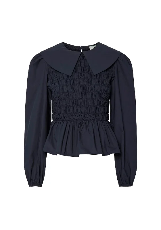 Y.A.S Roma Elasticated Peplum Blouse, Navy Everyday Stylish Blouse