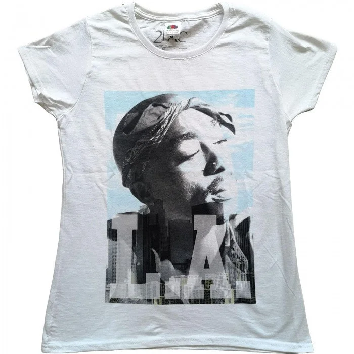 Tupac Shakur Womens/Ladies LA Skyline T-Shirt-- Wool Fabric Cashmere Fabric Tweed Fabric