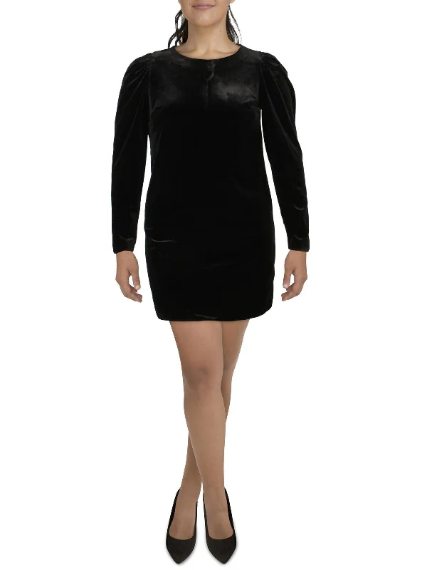 Womens Velvet Short Mini Dress Cozy Long Sleeve Mini Dress