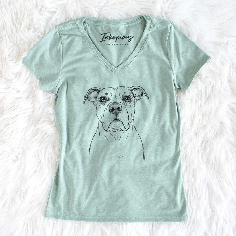 Bare KiaOra the Pitbull Mix - Women's V-neck Shirt-- Notch Collar Peter Pan Collar Cowl Neck