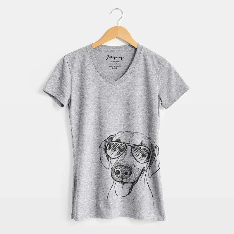 Aviator Malia the American Foxhound Mix - Women's V-neck Shirt-- Notch Collar Peter Pan Collar Cowl Neck