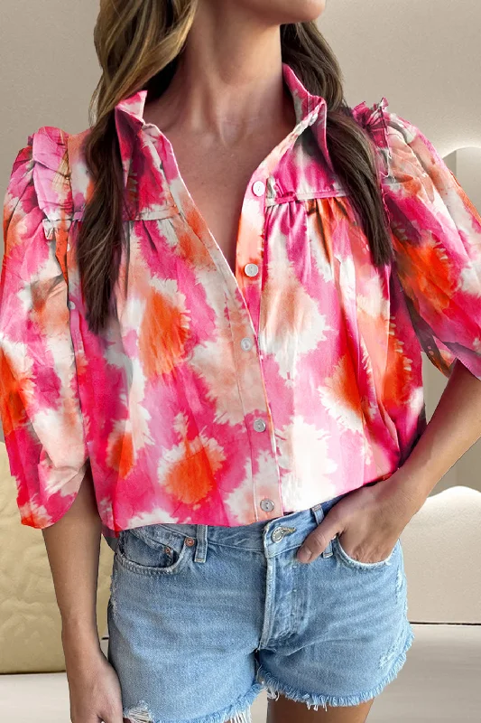 Blake Frill Contrast Print Collared Neck Half Sleeve Shirt-- Chenille Fabric Brocade Fabric Lace Fabric Blake Frill Contrast Print Collared Neck Half Sleeve Shirt-- Chenille Fabric Brocade Fabric Lace Fabric