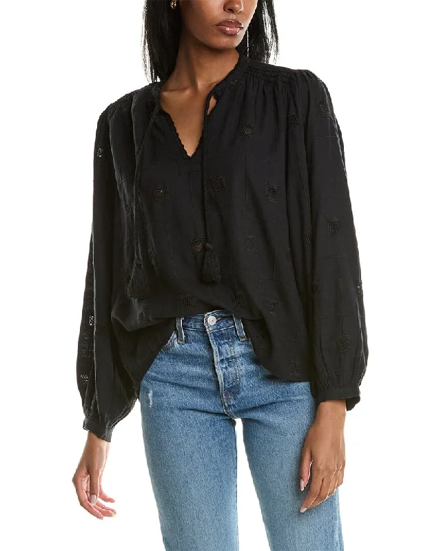 ba&sh Tassel Linen-Blend Blouse Satin Long Blouse