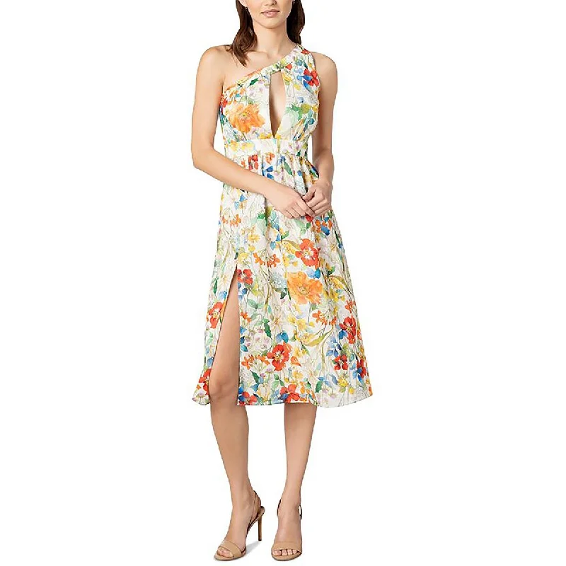 Dress The Population Womens One-Shoulder Midi Cocktail and Party Dress Tunics Plaid country