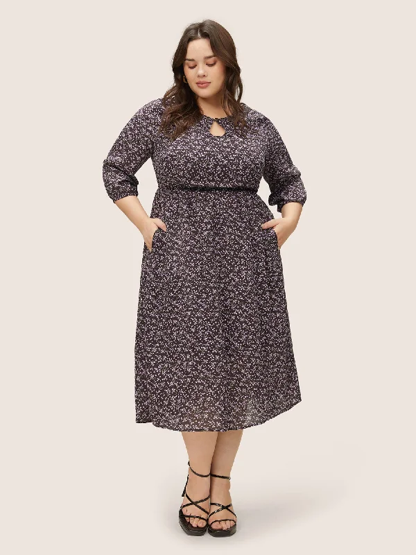 Ditsy Floral Keyhole Split Side Elastic Waist Dress Tunics Custom made