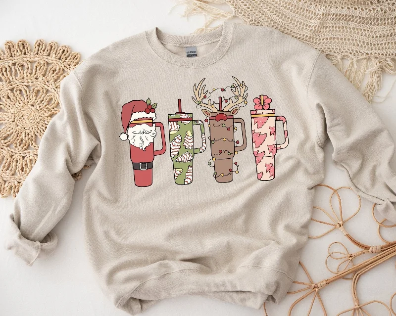 Funny Stanley Tumbler Cup Disorder Christmas Holiday Funny Sweatshirt Hoodie with Sequins Glamorous Eye-catching