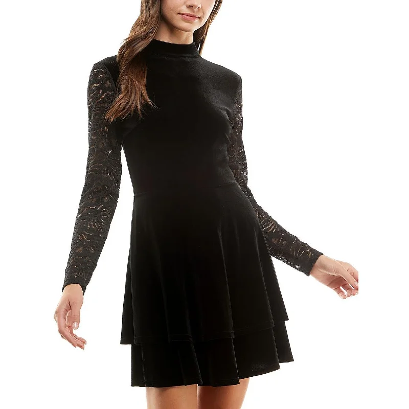 City Studios Womens Juniors Velvet Mini Cocktail and Party Dress Tunics Leisure comfortable