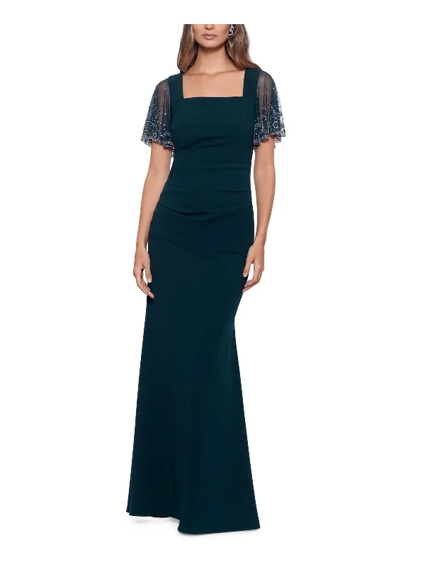 Womens Crepe Ruched Evening Dress Tunics Fashionable chic