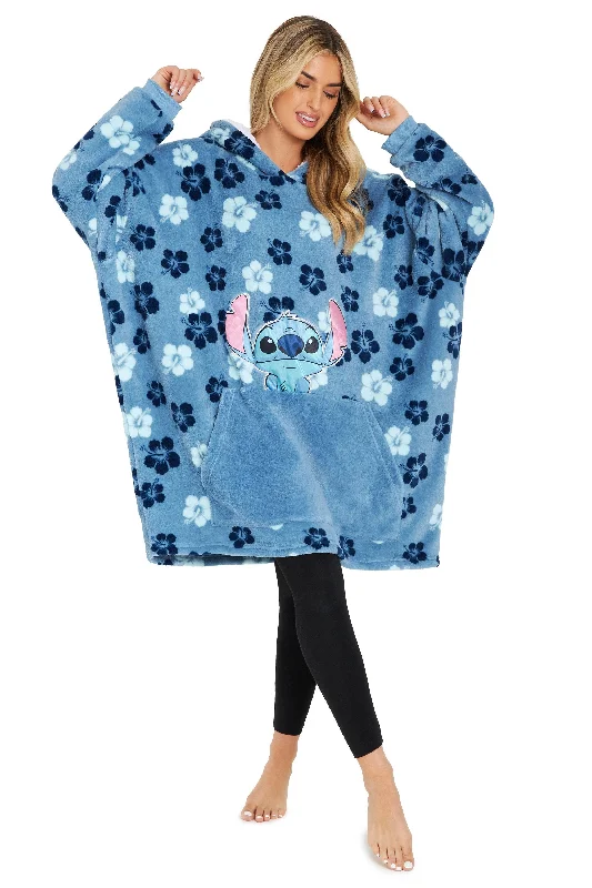 Disney Hoodie Blanket, Stitch Sherpa Fleece Oversized Hoodie - Stitch Tropical Flowers Oversized Hoodie Comfort Casual