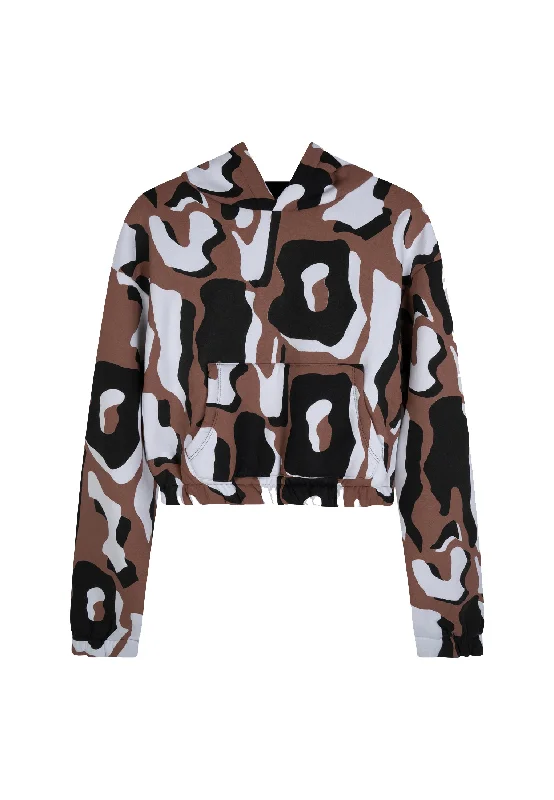 Justhype Womens Multi Onyx Animal Cropped Hoodie Hoodie with Sequins Glamorous Eye-catching