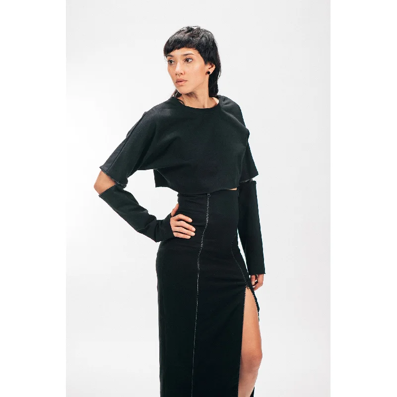 XYZ CROP SWEATSHIRT Hoodie with Thumb Holes Functional Cozy