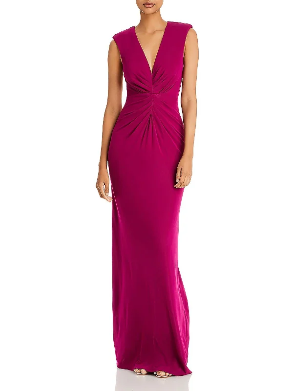 Dusk Womens Ruched V-Neck Evening Dress Cowl Neckline Elegant