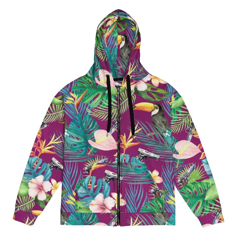 Hibiscus Bang Bang Hawaiian Zip Hoodie Hoodie with Applique Textured Unique