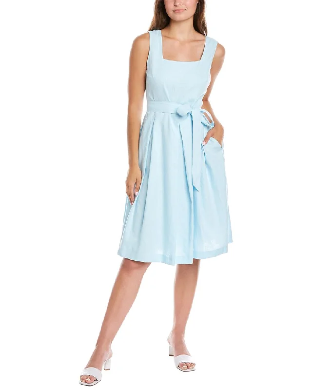 Anne Klein Tie Waist Linen-Blend A-Line Dress Floral Print girly