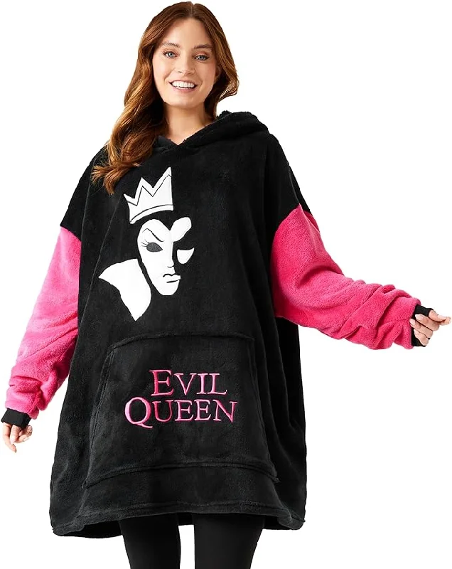 Disney Oversized Blanket Hoodie for Women  - Black Evil Queen Hoodie with Patch Decorative Personalized
