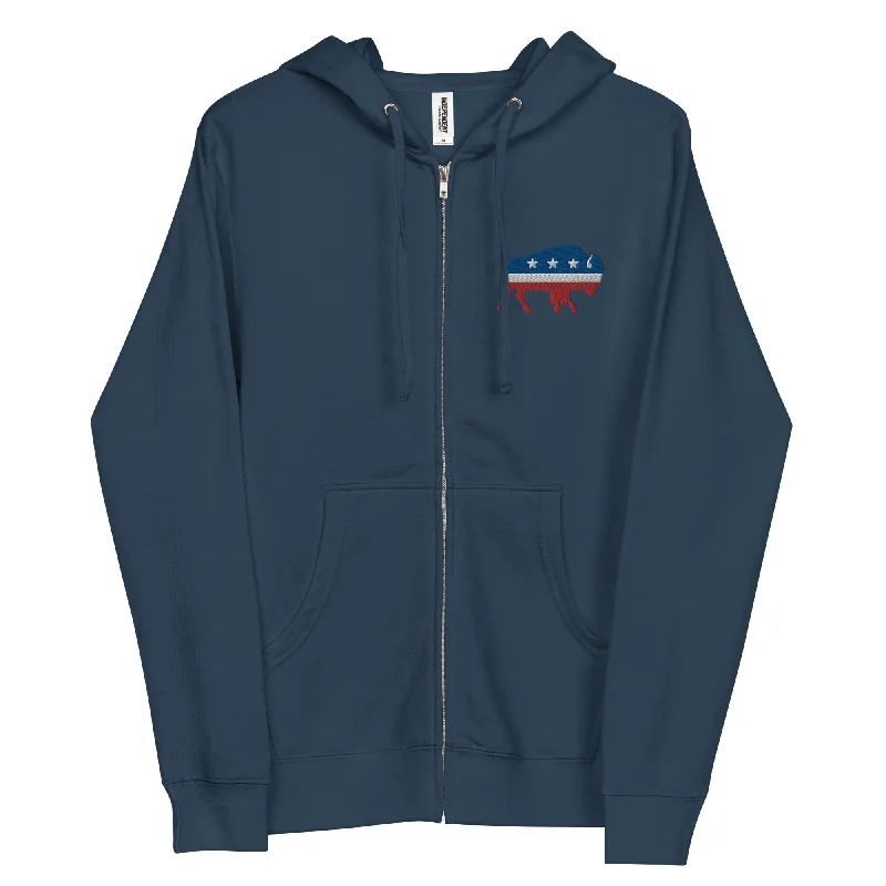 Bison Independent Unisex Fleece Zip Up Hoodie Hoodie with Distressed Vintage Worn
