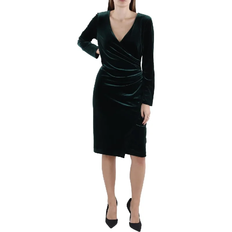 Lauren Ralph Lauren Womens Velvet Knee-Length Cocktail And Party Dress High-Low Hemline Casual
