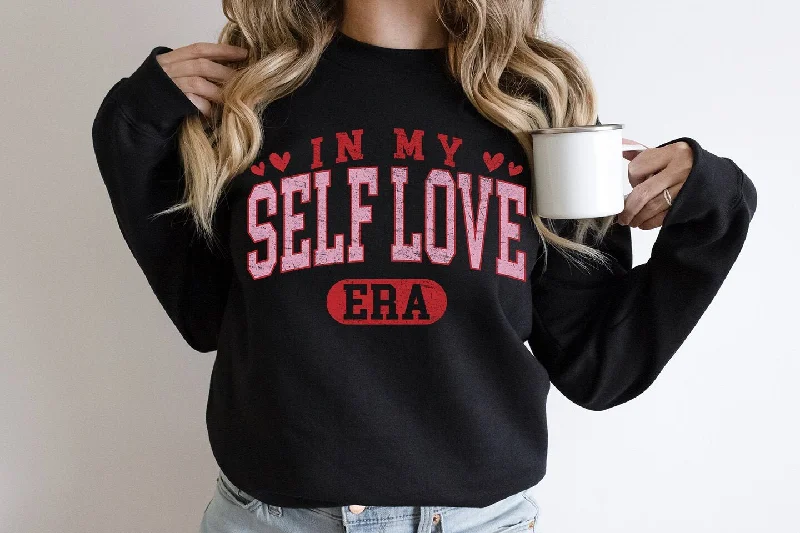 In My Self Love Era Valentine Shirt for Woman's Retro Varsity Valentine's Day Sweatshirt Hoodie with Color Block Contrast Stylish
