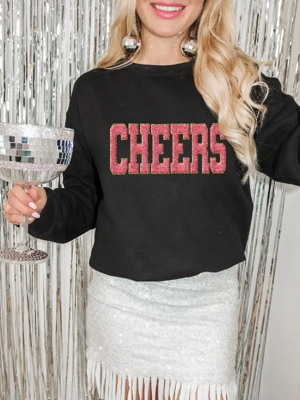 Cheers New Years Eve Shirt 2024 Faux Chenille Patch NYE glitter sweatshirt Hoodie with Pastel Soft Subtle