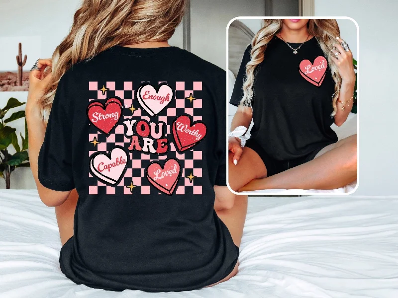 You are Enough, Loved, Worthy Retro Valentines Day Self Love Valentine Sweatshirt Hoodie with Pattern Geometric Abstract