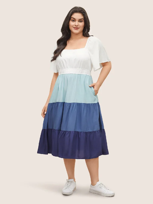 Supersoft Essentials Colorblock Contrast Gathered Dress Turtleneck Neckline Stylish