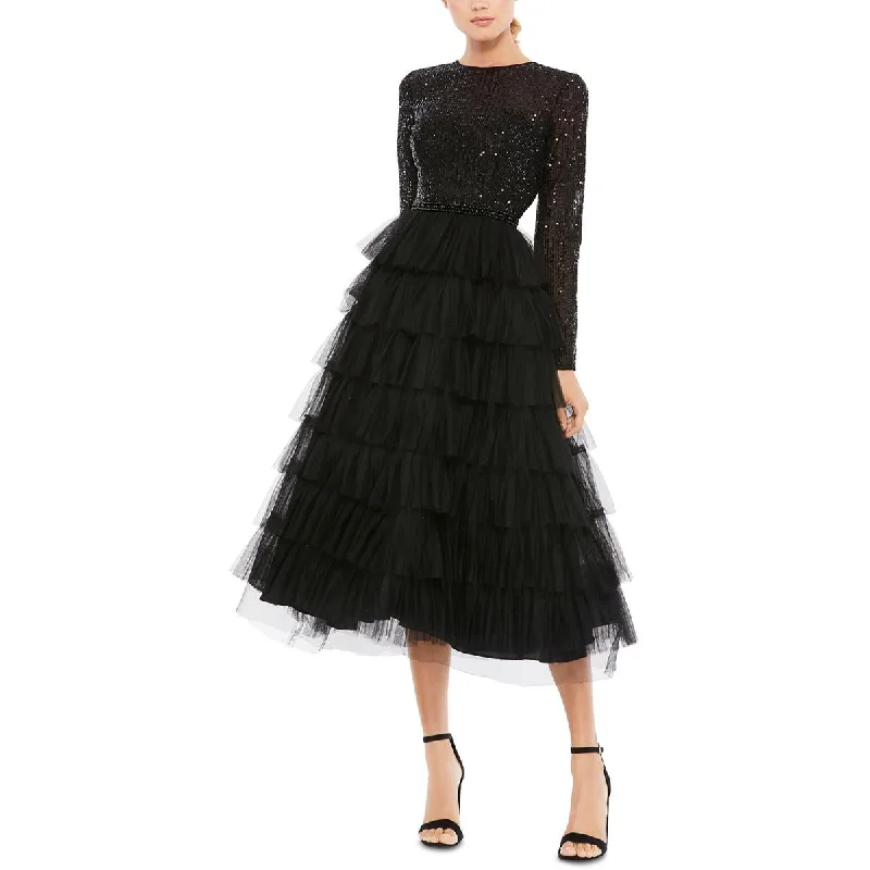 Ieena for Mac Duggal Womens Tiered Mesh Cocktail and Party Dress Tunics Occasion special