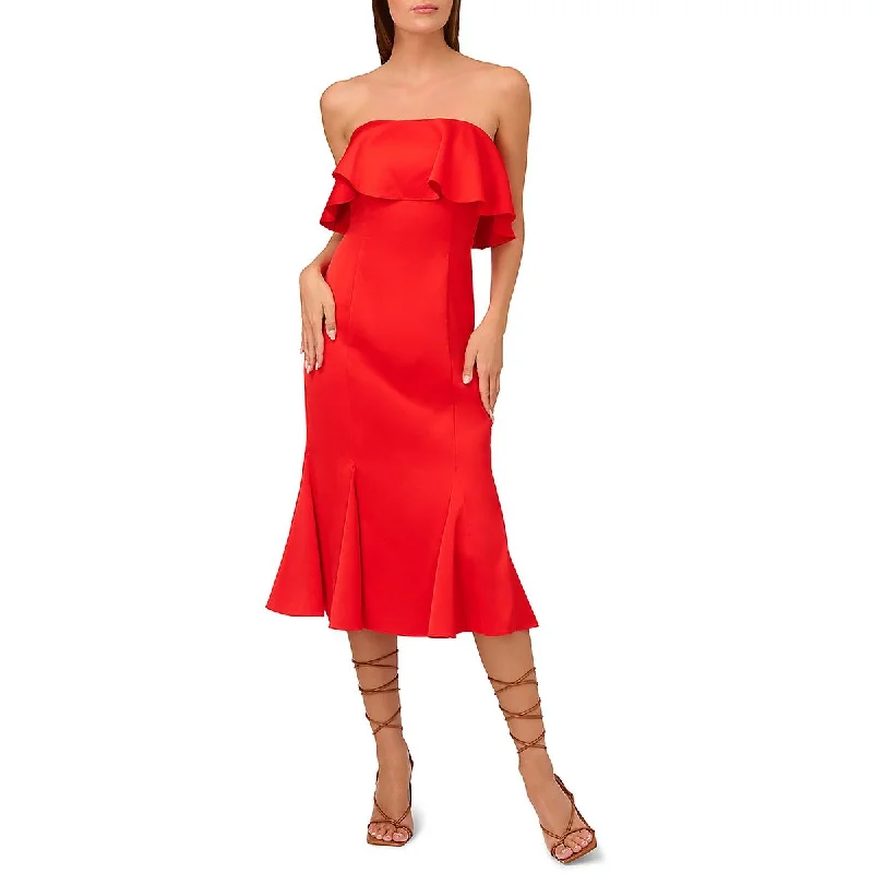 Liv Foster Womens Drapey Satin Cocktail And Party Dress Cowl Neckline Elegant