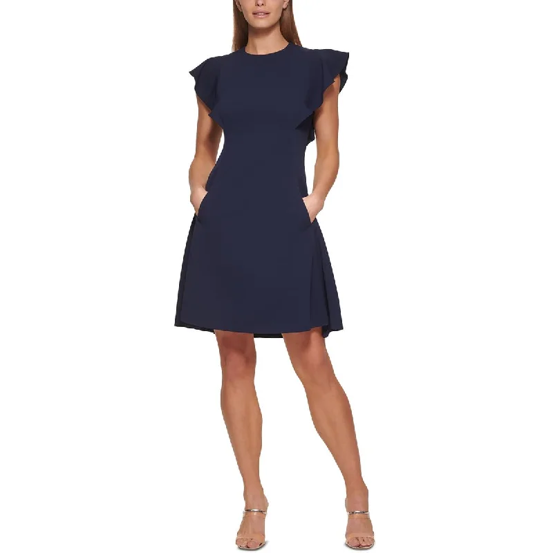 DKNY Womens Petites 119 Flutter Sleeve Seamed Cocktail And Party Dress Sequined Elegant Party