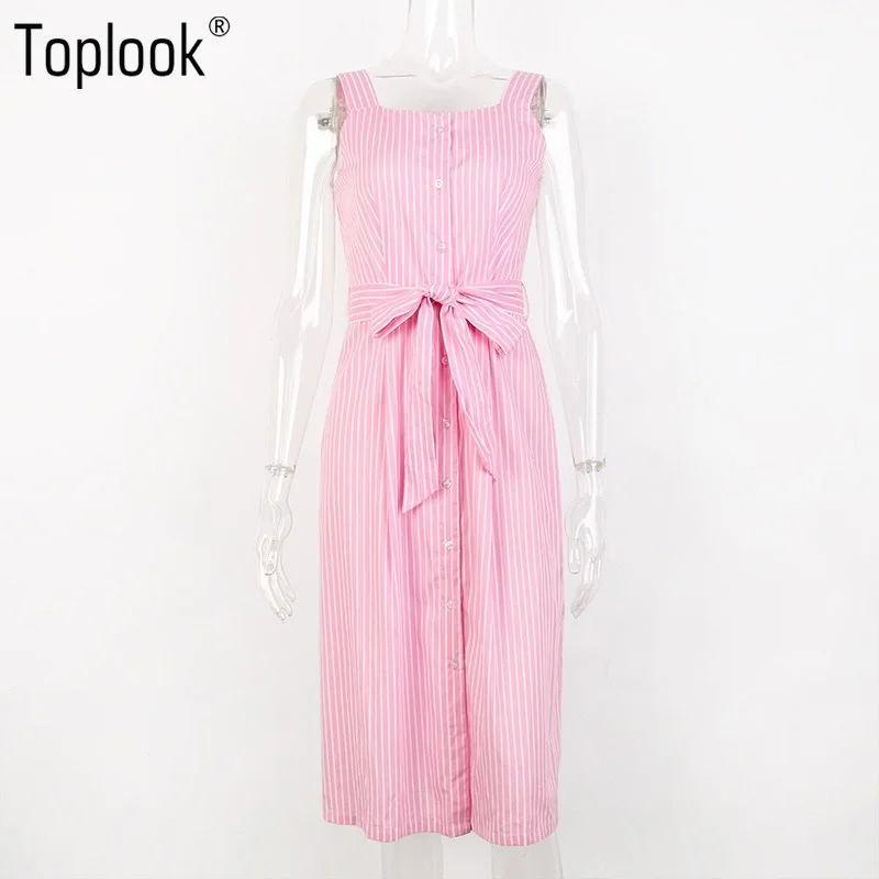 Pink Striped Bow Bandage Dress 2022 Summer Sexy Off Shoulder Women Party Dresses Single-Breasted Midi Shirt Dress Tunics Corduroy durable