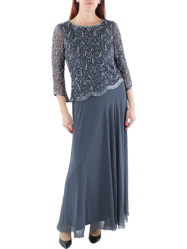 Womens Mesh Embellished Evening Dress Halter Neckline Beach