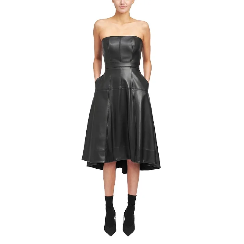 En Saison Womens Faux Leather Mini Cocktail And Party Dress Tunics Luxurious premium