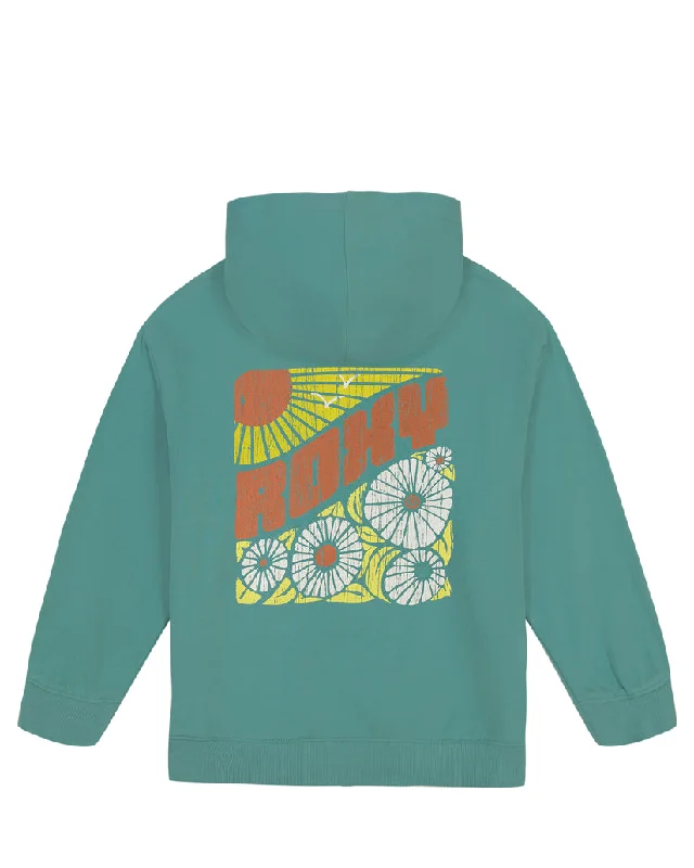 Mineral Blue Block Floral Oversized Hoodie Hoodie with Side Slits Relaxed Casual