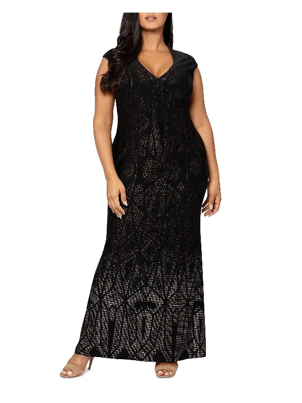 Plus Womens Metallic V-Neck Evening Dress Tunics Practical easy-care