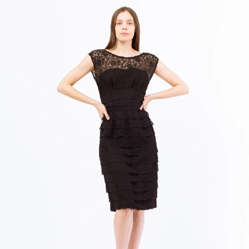Medium 60s Black Lace Strapless Illusion Wiggle Dress Tunics Stylish modern