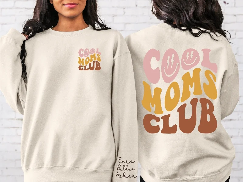 Cool Moms Club Sweatshirt with Names on Sleeve Hoodie with Strings Custom Fit Adjustable