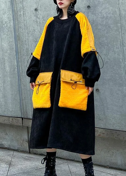 Modern o neck pockets fall Wardrobes Runway black long Dress Tunics Sale discount