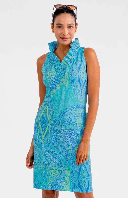 Gretchen Scott Ruff Neck Sleeveless Jersey Dress - Grand Bazaar - Turquoise Tunics Practical durable