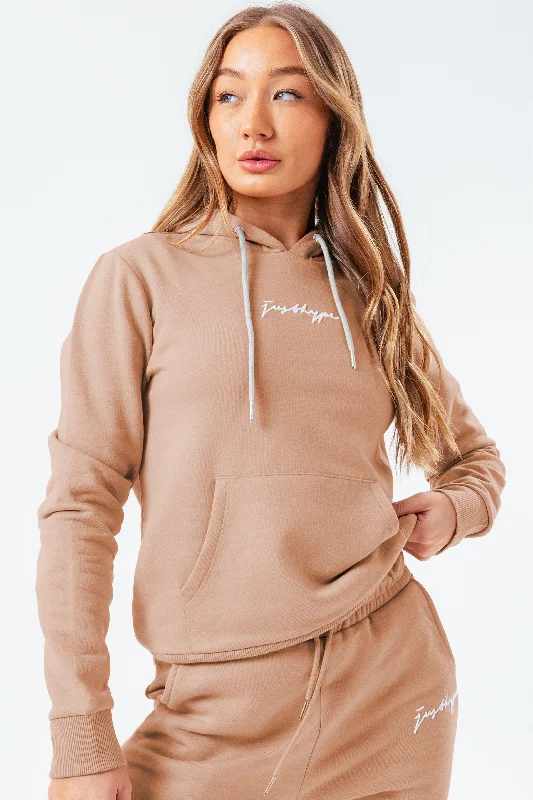 Hype Womens Tan Scribble Hoodie Hoodie with Typography Text Message