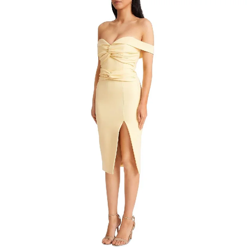 Lavish Alice Womens Ruched Off-The-Shoulder Cocktail and Party Dress Peplum Ruffle Cocktail