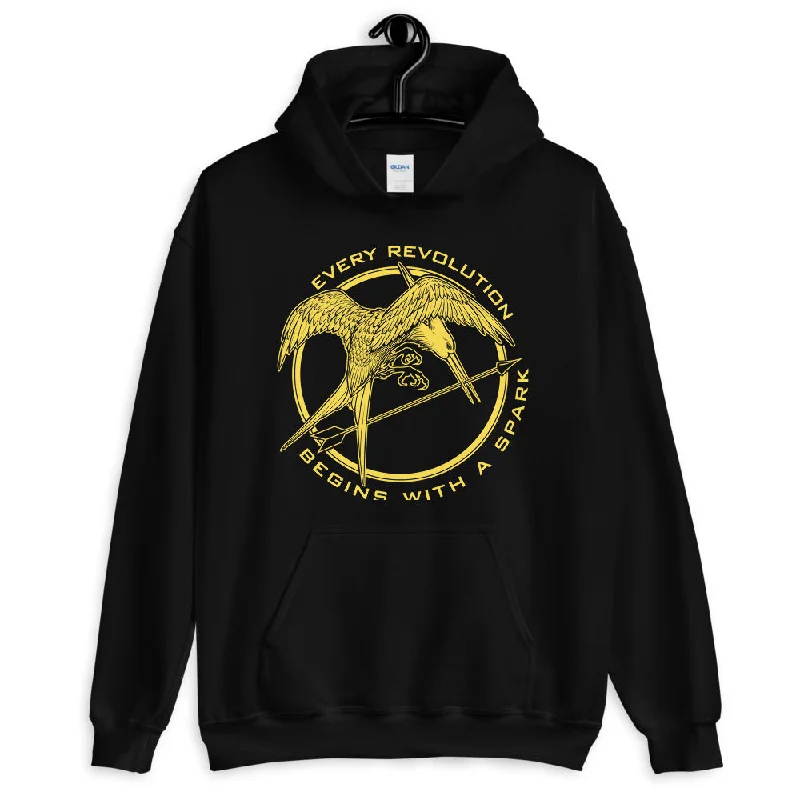 Mockingjay Every Revolution Begins With A Spark Unisex Hoodie Cotton Hoodie Fleece Lining Warmth