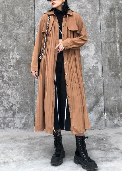 Handmade lapel Cinched cotton quilting clothes Wardrobes kahki long Dresses Tunics Versatile stylish